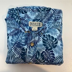 Duluth Trading Co. Blue Leaf Print Casual Button Down Shirt
